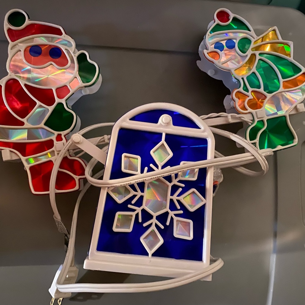 Festive Holiday Light Decorations Santa & snowman light up working